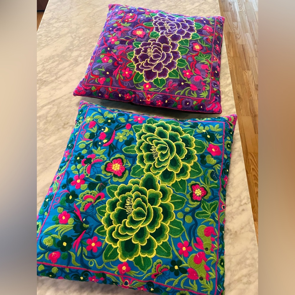 Vibrant Floral Embroidered Throw Pillows